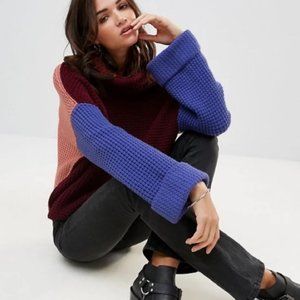 Free People Park City Color Block Rollneck Sweater